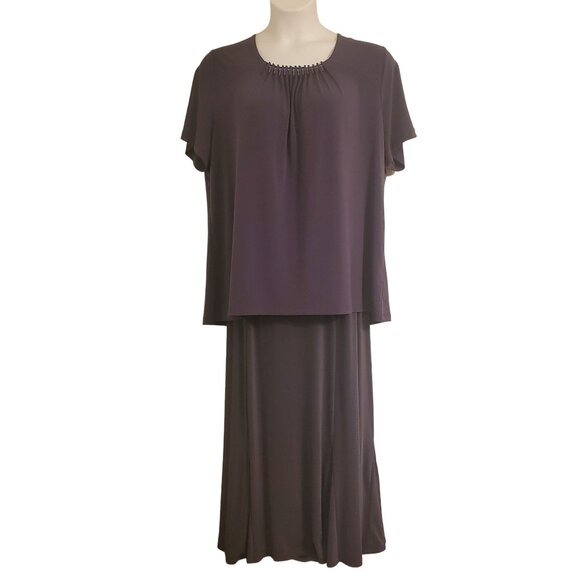 Maggie Barnes 1X Gray Slinky Liquid Knit Top Skirt 2 Pc Set Formal Mother Bride - Picture 1 of 6